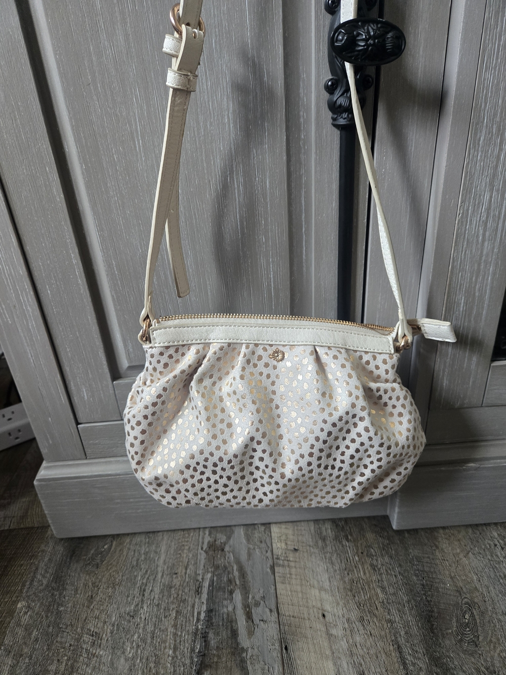 LC Lauren Conrad Cream Crossbody with Gold Dot Accents